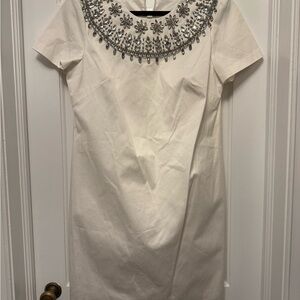 Brooks Brothers White Mini Dress with embellished neckline